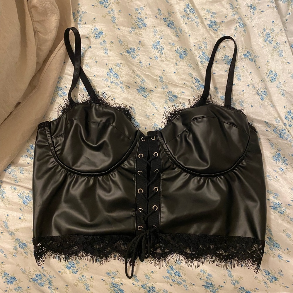 Black Lace-Up Satin Bralette